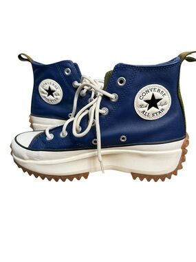 Converse Run Star Hike High Top Navy Blue Leather Platform Sneakers Women's 8
